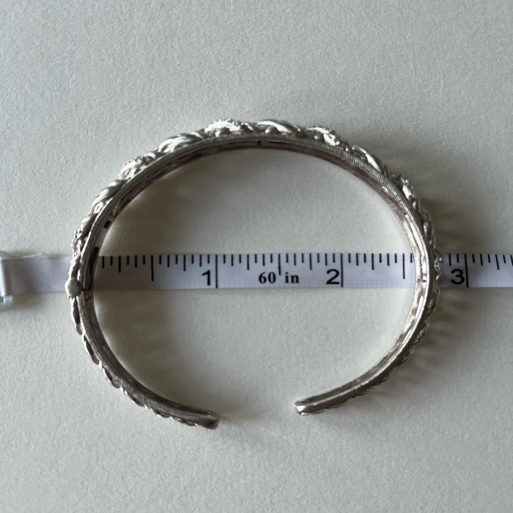 Judith Ripka Silver Hinged Cuff Bracelet with Intricate Openwork Design - Picture 7 of 12